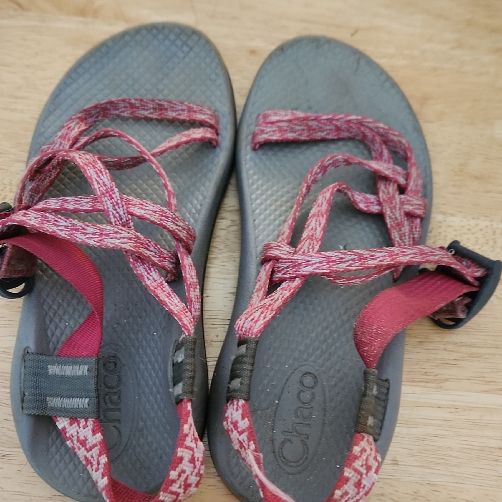 Chaco Gray and Pink Outdoor Sandals with Adjustable Straps
